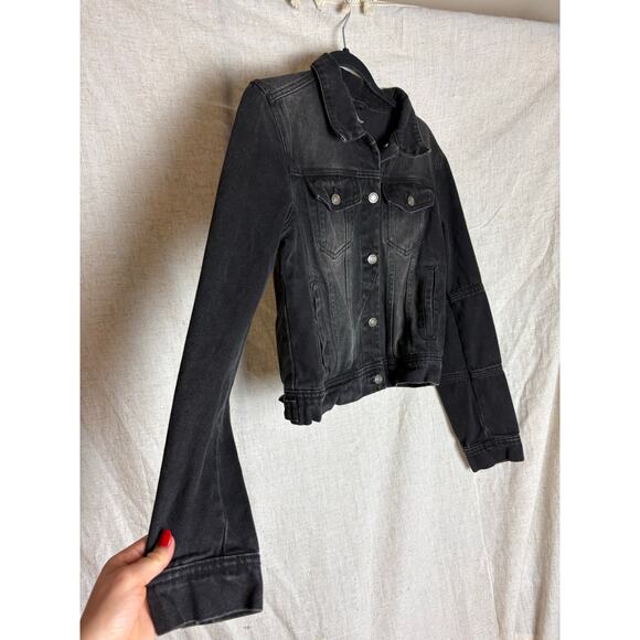 Free People We the Free Rumors Black Denim Jacket Sz. S - Picture 7 of 13